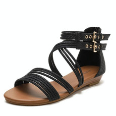 Ladies Summer Wedge Sandals Open-Toe Thick-Soled Roman Style Sandals, Size: 39(Black)