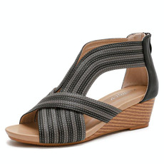 Women Summer Slope Heel Sandals Fashion Bohemian Style Fish Mouth Shoes, Size: 38(Black)