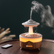 UFO Water Drop Aromatherapy Humidifier Home Desktop Silent Remote Control Diffuser, Size: US Plug(Wood Grain)