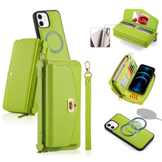 For iPhone 12 MagSafe Crossbody Multi-functional Zipper Wallet Litchi Leather Phone Case(Green)