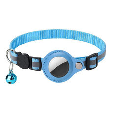 For AirTag Pet Anti-Lost Locator Collar Protector Cats Reflective Bell Neckties(Blue)