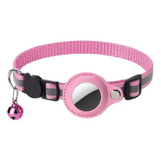 For AirTag Pet Anti-Lost Locator Collar Protector Cats Reflective Bell Neckties(Pink)