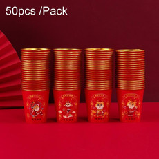 50pcs /Pack Dragon Year Golden Paper Cup Golden Foil Spring Festival Disposable Paper Cup(Patterns Randomly Delivery)