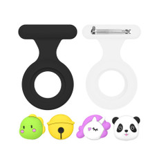 For AirTag 2pcs Silicone Protective Case Kids Brooch Snap Cartoon Locator Case(Black+White)