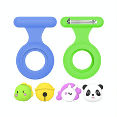 For AirTag 2pcs Silicone Protective Case Kids Brooch Snap Cartoon Locator Case(Blue+Luminous Green)