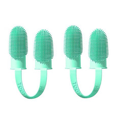 2pcs Pet Teeth Cleaning Dual Finger Toothbrush Dogs And Cats Oral Cleaning Tools(Blue Green)