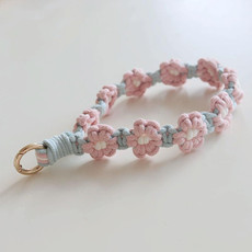 Handmade Braided Cell Phone Chain Daisy Flower Braided Rope Keychain Bag Pendant(Pink)