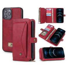 For iPhone 12 Pro Max Multi-functional Zipper Wallet Leather Phone Case(Red)