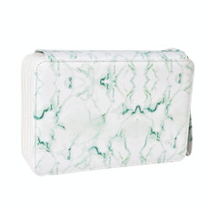 216 Holes 4 Zippers Marble Pattern PU Pencil Case Sketch Filling Stationery Storage Bag(Cyan)