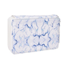 216 Holes 4 Zippers Marble Pattern PU Pencil Case Sketch Filling Stationery Storage Bag(Blue)