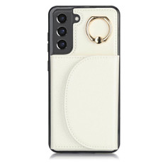 For Samsung Galaxy S21 FE 5G YM007 Ring Holder Card Bag Skin Feel Phone Case(White)