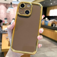 For iPhone 14 Plating Emery PC Hybrid Silicone Phone Case(Brown)