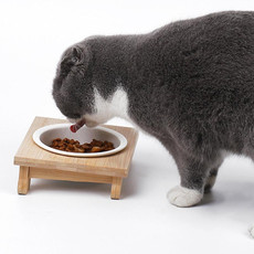 Bamboo And Wood Ceramic Cat Bowl Pet Supplies, Specification: Single Bowl