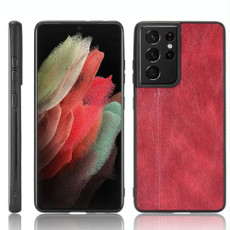 For Samsung Galaxy S21 Ultra 5G Shockproof Sewing Cow Pattern Skin PC + PU + TPU Case(Red)