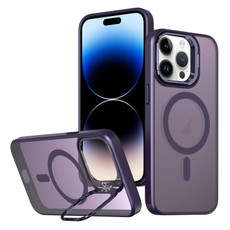 For iPhone 14 Pro Metal Invisible Camera Holder MagSafe Magnetic Phone Case(Purple)