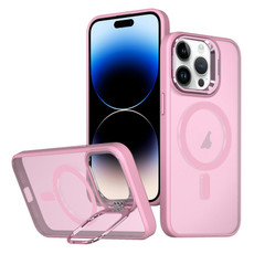 For iPhone 14 Pro Max Metal Invisible Camera Holder MagSafe Magnetic Phone Case(Pink)