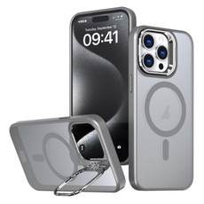 For iPhone 15 Pro Max Metal Invisible Camera Holder MagSafe Magnetic Phone Case(Grey)