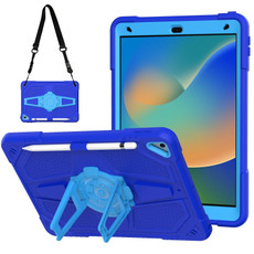 For iPad 10.2 2021 / 2020 / 2019 Punk Stand PC Hybrid Silicone Tablet Case with Shoulder Strap(Blue)