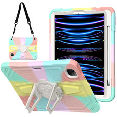 For iPad Air 2022 10.9 / Pro 11 2022 Punk Stand PC Hybrid Silicone Tablet Case with Shoulder Strap(Colorful)