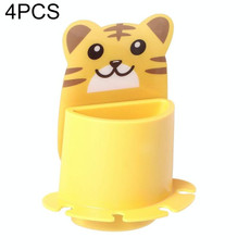 4 PCS Bathroom Paste Wall-Mounted Shelf Cartoon Animal Toothbrush Holder(Tiger)