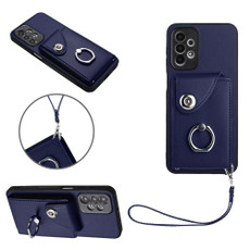 For Samsung Galaxy A13 4G Organ Card Bag Ring Holder PU Phone Case with Lanyard(Blue)