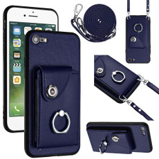 For iPhone SE 2022 / 2020 / 8 / 7 Organ Card Bag Ring Holder Phone Case with Long Lanyard(Blue)