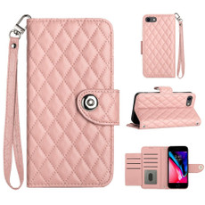 For iPhone SE 2022 / 2020 / 8 / 7 Rhombic Texture Flip Leather Phone Case with Lanyard(Coral Pink)