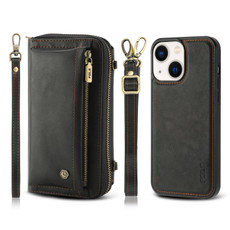 For iPhone 13 mini Crossbody Multi-functional Zipper Wallet Leather Phone Case(Black)