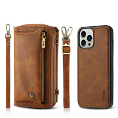 For iPhone 12   Pro Crossbody Multi-functional Zipper Wallet Leather Phone Case(Brown)