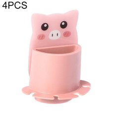 4 PCS Bathroom Paste Wall-Mounted Shelf Cartoon Animal Toothbrush Holder(Piggy)