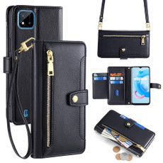 For Realme C20 Lite Sheep Texture Cross-body Zipper Wallet Leather Phone Case(Black)