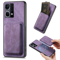 For OPPO Reno7 4G Retro Leather Card Bag Magnetic Phone Case(Purple) For OPPO Reno7 4G Retro Leather Card Bag Magnetic Phone Case(Purple)