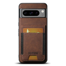 For Google Pixel 8 Suteni H03 Litchi Leather Card Bag Stand Back Phone Case(Brown)