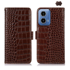For Motorola Moto G34 Crocodile Top Layer Cowhide Leather Phone Case(Brown)