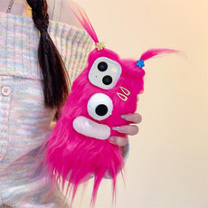 For iPhone 15 Plush Funny Monster TPU Phone Case(Rose Red)