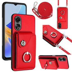 For OPPO A17 Global Organ Card Bag Ring Holder Phone Case with Long Lanyard(Red) For OPPO A17 Global Organ Card Bag Ring Holder Phone Case with Long Lanyard(Red)