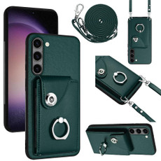 For Samsung Galaxy S23+ 5G Organ Card Bag Ring Holder Phone Case with Long Lanyard(Green)