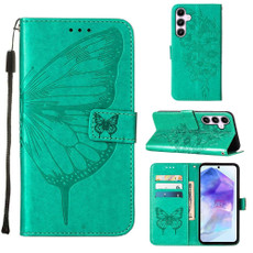 For Samsung Galaxy A55 Embossed Butterfly Leather Phone Case(Green)