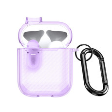 For AirPods 1/2 DUX DUCIS PECK Series Split Transparent Carbon Fiber Earphone Case(Purple)