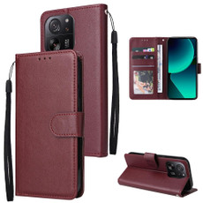 For Xiaomi 13T / 13T Pro 3-Card Slots Multifunctional Leather Phone Case(Wine Red)