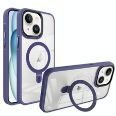 For iPhone 15 Shield Armor MagSafe Holder Phone Case(Deep Purple)