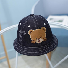 MZ8871 Cartoon Little Bear Pattern Children Basin Hat  Baby Fisherman Hat, Size: Around 46cm(Navy Denim)