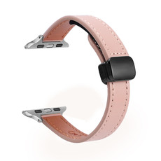 For Apple Watch SE 2022 40mm Slim Magnetic Buckle Genuine Leather Watch Band(Plain Pink) For Apple Watch SE 2022 40mm Slim Magnetic Buckle Genuine Leather Watch Band(Plain Pink)