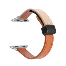 For Apple Watch Ultra 49mm Slim Magnetic Buckle Genuine Leather Watch Band(Litchi Orange Apricot) For Apple Watch Ultra 49mm Slim Magnetic Buckle Genuine Leather Watch Band(Litchi Orange Apricot)