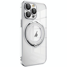 For iPhone 12 Pro Electroplating MagSafe 360 Degree Rotation Holder Shockproof Phone Case(Silver)