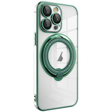 For iPhone 15 Pro Electroplating MagSafe 360 Degree Rotation Holder Shockproof Phone Case(Dark Green)