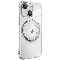For iPhone 14 Electroplating MagSafe 360 Degree Rotation Holder Shockproof Phone Case(Silver)