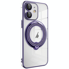 For iPhone 12 Electroplating MagSafe 360 Degree Rotation Holder Shockproof Phone Case(Dark Purple)