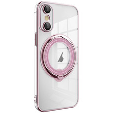 For iPhone XS / X Electroplating MagSafe 360 Degree Rotation Holder Shockproof Phone Case(Pink)