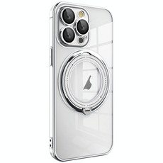 For iPhone 14 Pro Electroplating MagSafe 360 Degree Rotation Holder Shockproof Phone Case(Silver)